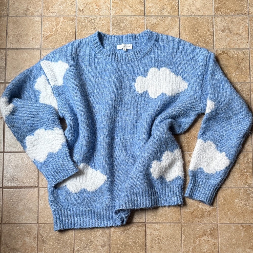 Anthropologie Little Lies Cassie Cloud Sweater Blue Gray Marled Crewneck RARE - Picture 3 of 16